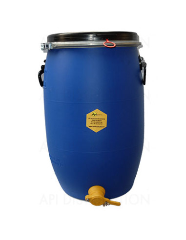 MATURATEUR PLASTIQUE FUT BLEU 80KG AVEC ROBINET ET POIGNÉES
