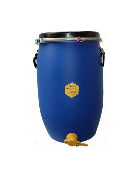 MATURATEUR PLASTIQUE FUT BLEU 80KG AVEC ROBINET ET POIGNÉES
