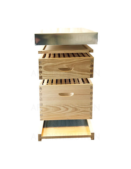 RUCHE DADANT 10 CADRES FOND GRILLAGE A TENONS CADRES HOFFMANN