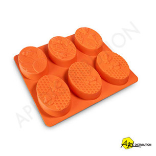 MOULE À SAVON 6 SAVONS OVALES MOTIF FLEURS ET ABEILLES