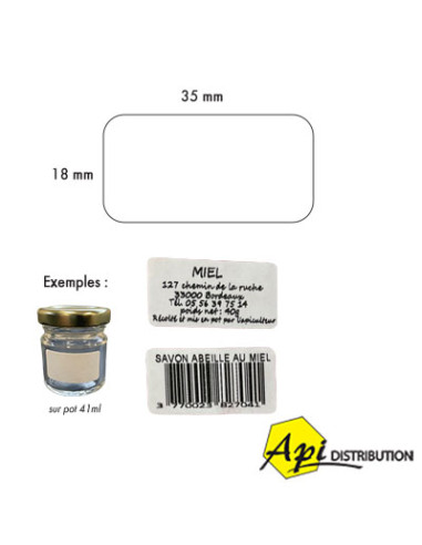 ETIQUETTE ADHESIVE VELIN BLANC PERMANENT 35X18mm / LE 100