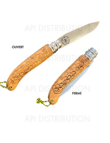 COUTEAU GRAVÉ ABEILLES EN OLIVIER