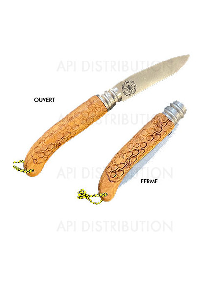 COUTEAU GRAVÉ ABEILLES EN OLIVIER