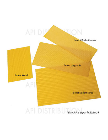 CIRE POUR KIT RUCHE COMPLETE DADANT HAUSSE 500g (10 feuilles) 13x41CM