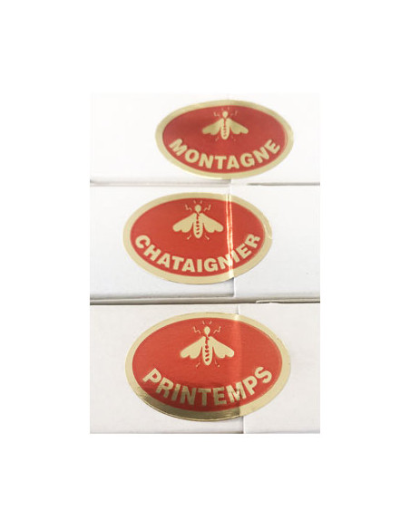 ETIQUETTE OVALE CHATAIGNIER ROULEAU DE 1000 FOND ROUGE ECRITURE OR