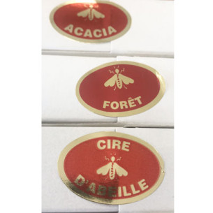 ETIQUETTE OVALE FORET ROULEAU DE 1000 FOND ROUGE ECRITURE OR