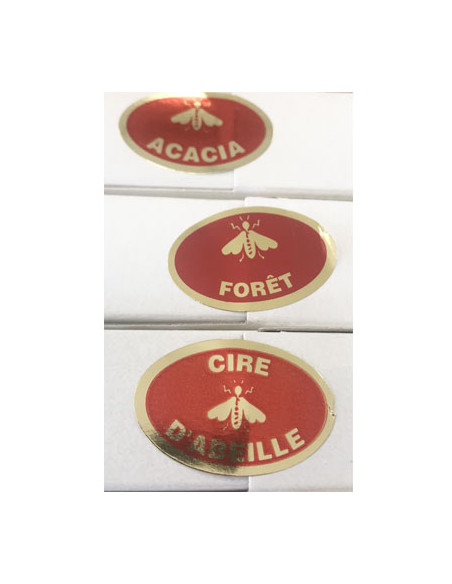 ETIQUETTE OVALE FORET ROULEAU DE 1000 FOND ROUGE ECRITURE OR