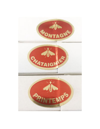 ETIQUETTE OVALE MONTAGNE ROULEAU DE 1000 FOND ROUGE ECRITURE OR